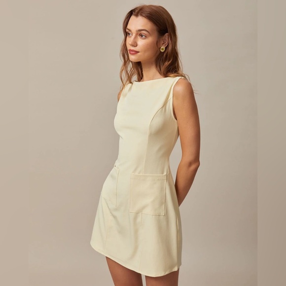 Rihoas Yellow Boat Neck Cutout Mini Dress - Picture 4 of 8